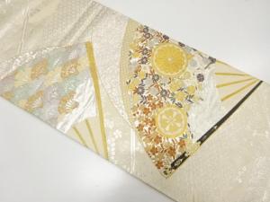 扇に菊・雪輪・古典柄織り出し　袋帯